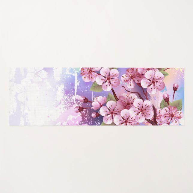 Rosa Sakura auf dem Hintergrund der Malerei Yogamatte (Vorderseite (Horizontal))