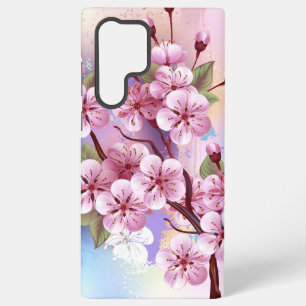 Rosa Sakura auf gemalter Hintergrund Samsung Galaxy Hülle