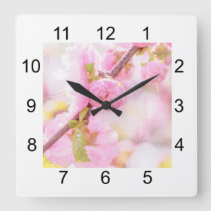 Rosa Sakura-Blume - Blüte der japanischen Kirsche Quadratische Wanduhr