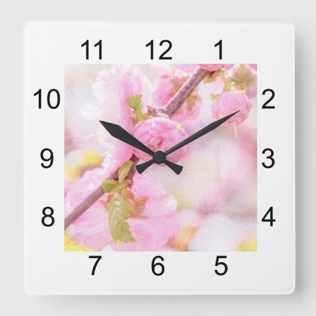 Rosa Sakura-Blume - Blüte der japanischen Kirsche Quadratische Wanduhr (Vorderseite)