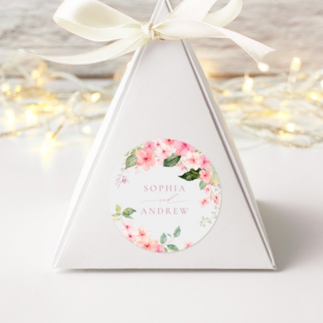 Rosa Sakura Blume Hochzeit Runder Aufkleber (Von Creator hochgeladen)