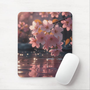 Rosa Sakura-Blume über Wasser Serene Spring Nat Mousepad