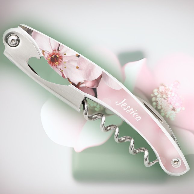 Rosa Sakura Blüten Braun-Jungfrau Braun Wein Kellnermesser (pink sakura blossoms personalized corkscrew bridesmaid's gift)