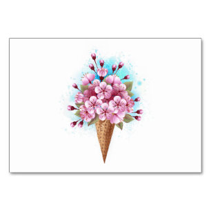 Rosa Sakura-Eis-Waffelhörnchen Tischnummer
