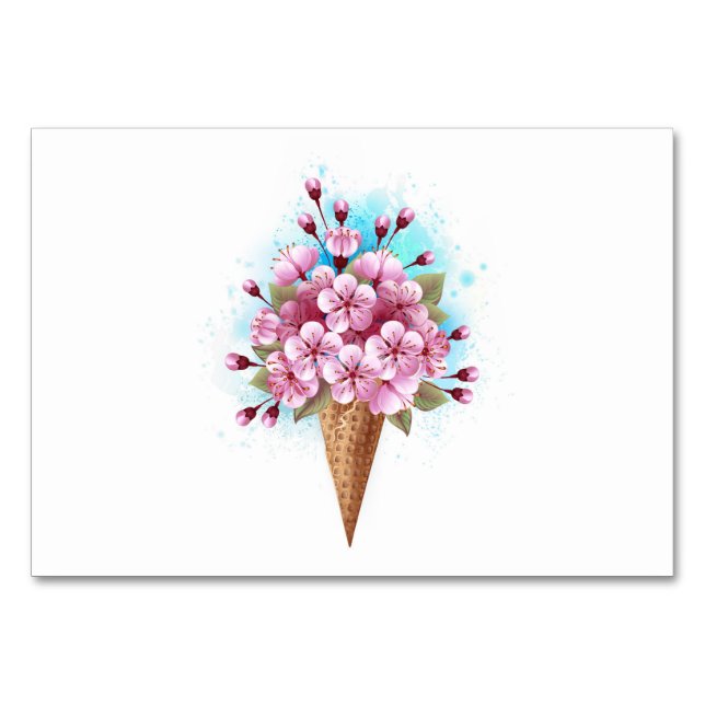 Rosa Sakura-Eis-Waffelhörnchen Tischnummer (Vorderseite)