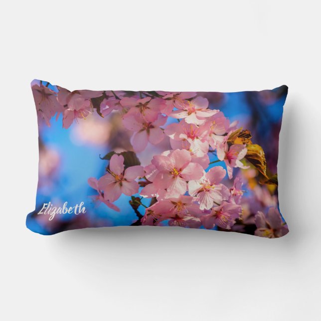 Rosa Sakura Garland, Blauer Himmel Lendenkissen (Vorderseite)