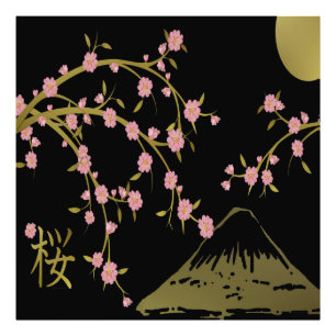 Rosa Sakura Gold Schwarz Japanischer Bildschirm Fotodruck