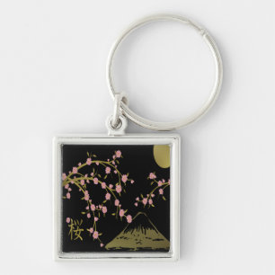 Rosa Sakura Gold Schwarz Japanischer Bildschirm Schlüsselanhänger