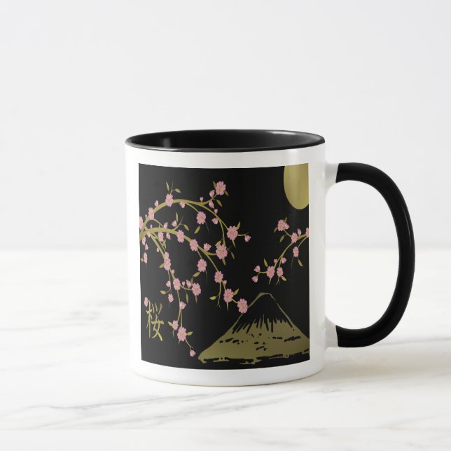 Rosa Sakura Gold Schwarz Japanischer Bildschirm Ta Tasse (Rechts)