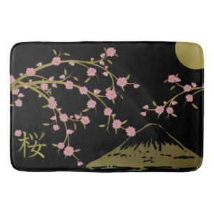 Rosa Sakura Gold Schwarz Japanischer Bildschirmpla Badematte