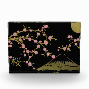 Rosa Sakura Gold Schwarz Japanischer Bildschirmpla Fotoblock