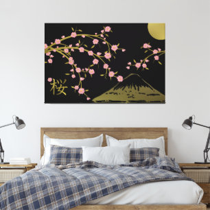 Rosa Sakura Gold Schwarz Japanischer Bildschirmpla Leinwanddruck