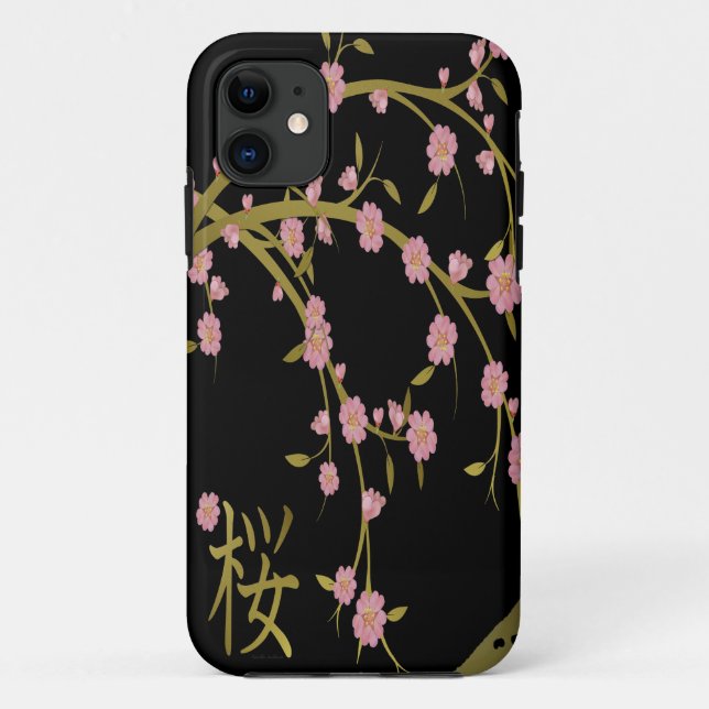 Rosa Sakura Gold Schwarzer Japanischer Bildschirm Case-Mate iPhone Hülle (Rückseite)