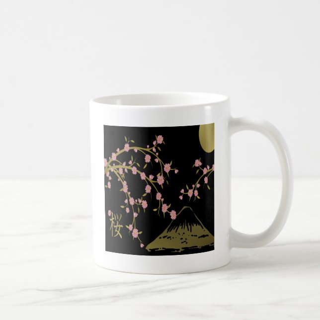 Rosa Sakura Gold Schwarzer Japanischer Bildschirm Tasse (Rechts)