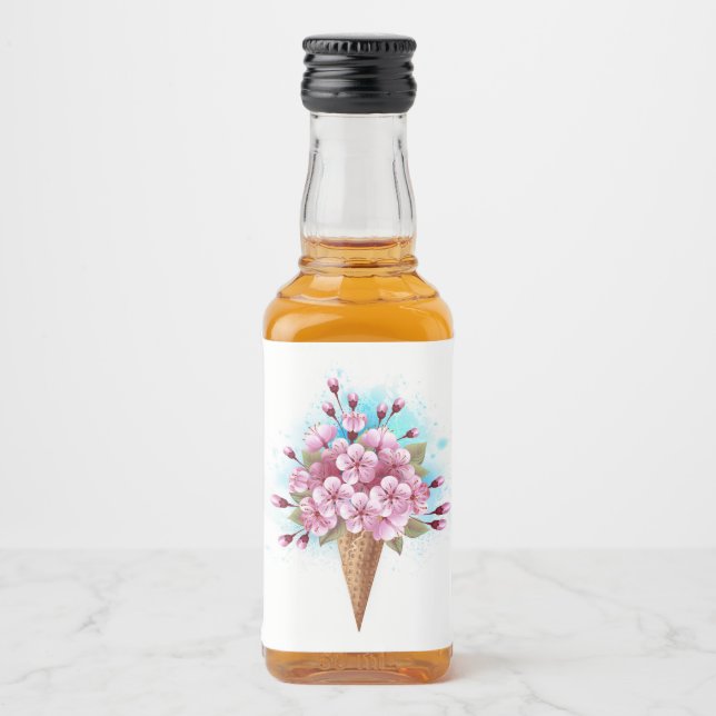 Rosa Sakura Ice Waffel Alkoholflaschenetikett (Vorderseite)