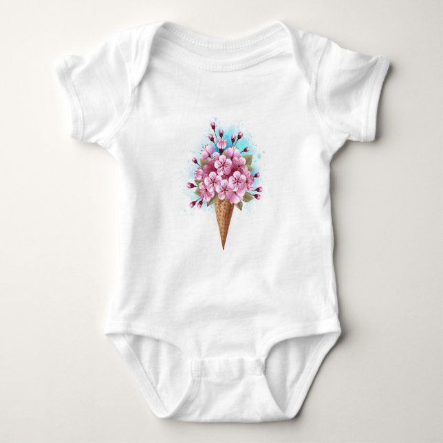 Rosa Sakura Ice Waffel Baby Strampler (Vorderseite)