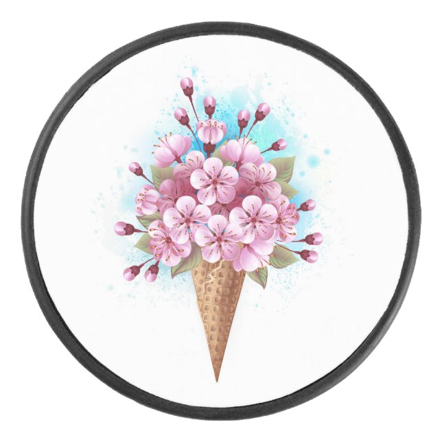 Rosa Sakura Ice Waffel Eishockey Puck (Vorderseite)