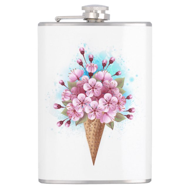 Rosa Sakura Ice Waffel Flachmann (Vorderseite)