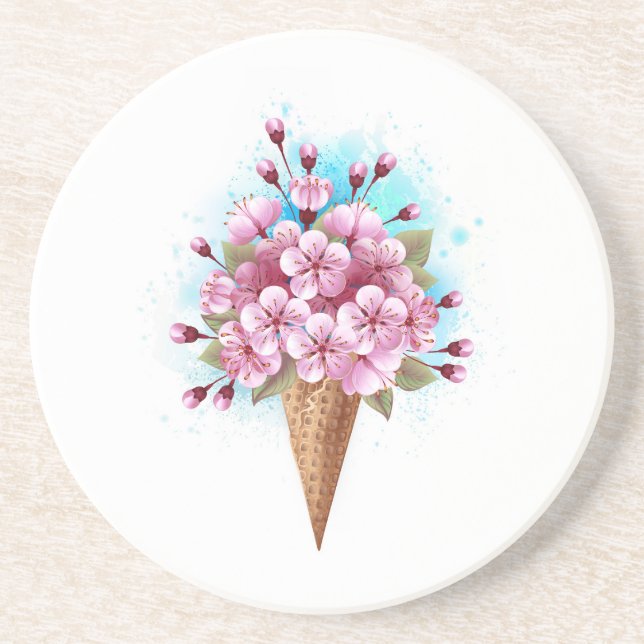Rosa Sakura Ice Waffel Getränkeuntersetzer (Vorne)