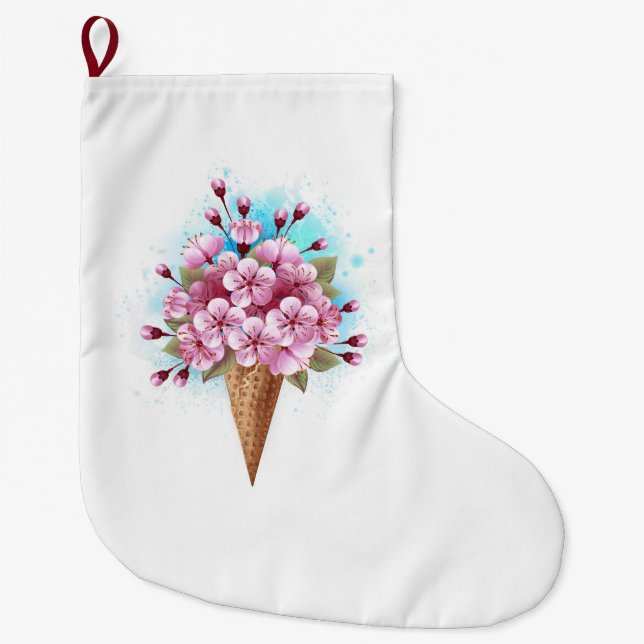 Rosa Sakura Ice Waffel Großer Weihnachtsstrumpf (Vorderseite)