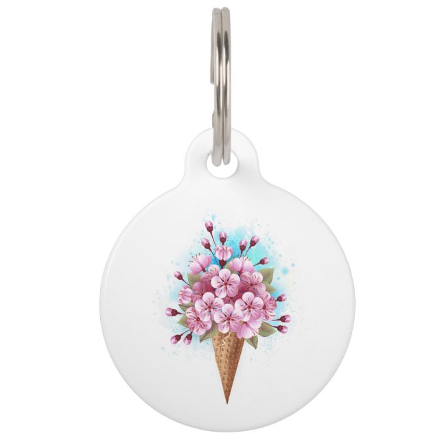 Rosa Sakura Ice Waffel Haustiermarke (Vorderseite)