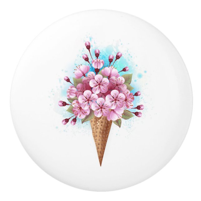 Rosa Sakura Ice Waffel Keramikknauf (Vorderseite)