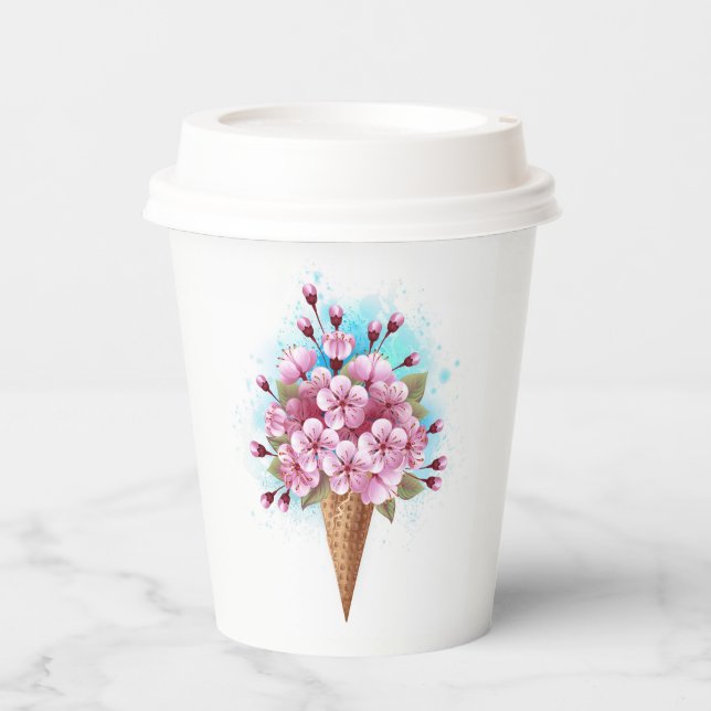 Rosa Sakura Ice Waffel Pappbecher (Vorderseite)