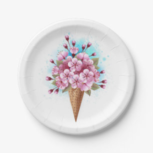 Rosa Sakura Ice Waffel Pappteller