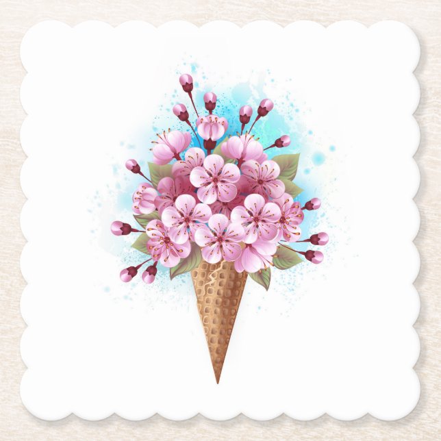 Rosa Sakura Ice Waffel Untersetzer (Vorderseite)