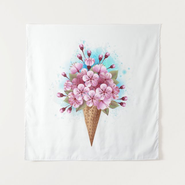Rosa Sakura Ice Waffel Wandteppich (Vorderseite)
