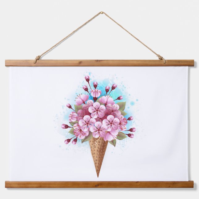 Rosa Sakura Ice Waffel Wandteppich Mit Holzrahmen (Vorne)