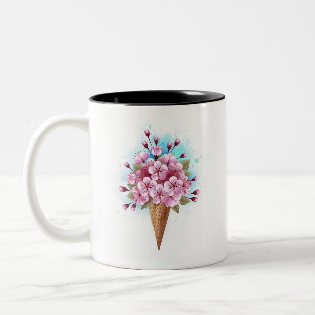 Rosa Sakura Ice Waffel Zweifarbige Tasse (Links)