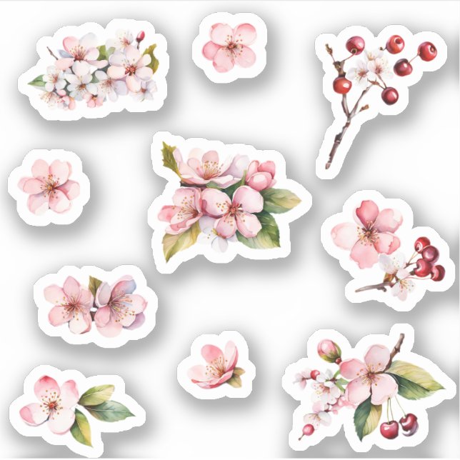Rosa Sakura Kirschblüten Blume Stickerpack Aufkleber (Vorderseite)
