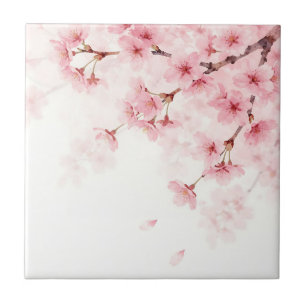Rosa Sakura-Kirschblüten-Wasserfarbenmuster Fliese