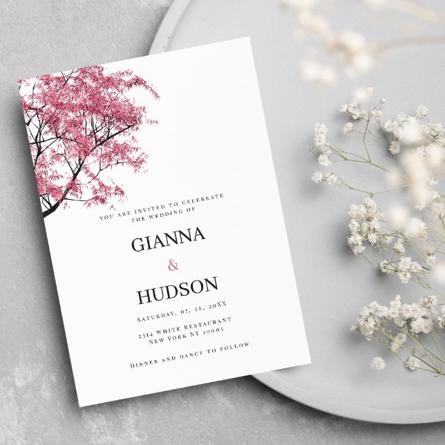 Rosa Sakura-Laubwald-Hochzeit Einladung (Country botanic pink sakura tree foliage wedding)