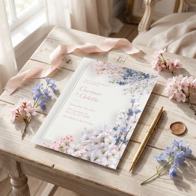 Rosa Sakura Romantischer Minimalistischer Rahmen H Einladung (Von Creator hochgeladen)