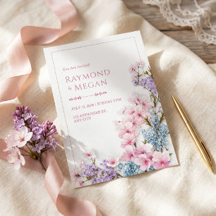 Rosa Sakura Weiße Gips Botanische Umrandung Hochze Einladung