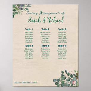 Rosa-Salbei-Blumen-Hochzeitssitzplan Poster