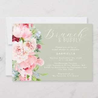 Rosa-Salbei-Grün-Aquarell-Blumen-Hochzeitsbrunch Einladung