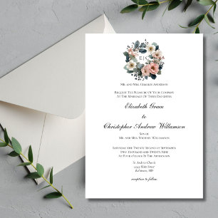 Rosa Salbei Grün Florales Monogramm Elegante Hochz Einladung
