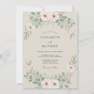 Rosa Salbei-Laub-Eukalyptus-Hochzeit Einladung