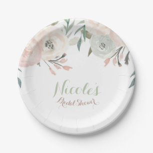 Rosa & Salbei Mintgrün Moderne Florale Elegante Pa Pappteller