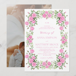 Rosa & Salbei-Rosen Elegante Florale Hochzeit Einladung