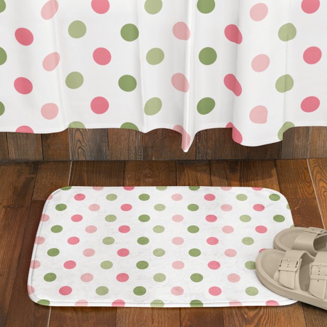 Rosa & Salbeigrüne Punkte Badematte (Pink & Sage Green Polka Dot Bath Mat)