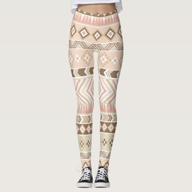 Rosa Sand-beige Stammes- aztekischer Streifen Leggings (Vorderseite)