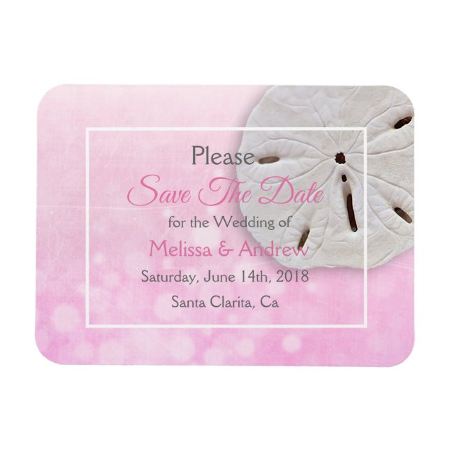 Rosa Sand Dollar Hochzeit retten das Date Magnet (Horizontal)