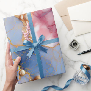 Rosa & Saphir-Marmor mit goldenen Perlen Geschenkpapier
