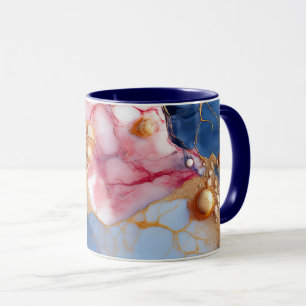 Rosa & Saphir-Marmor mit goldenen Perlen Tasse