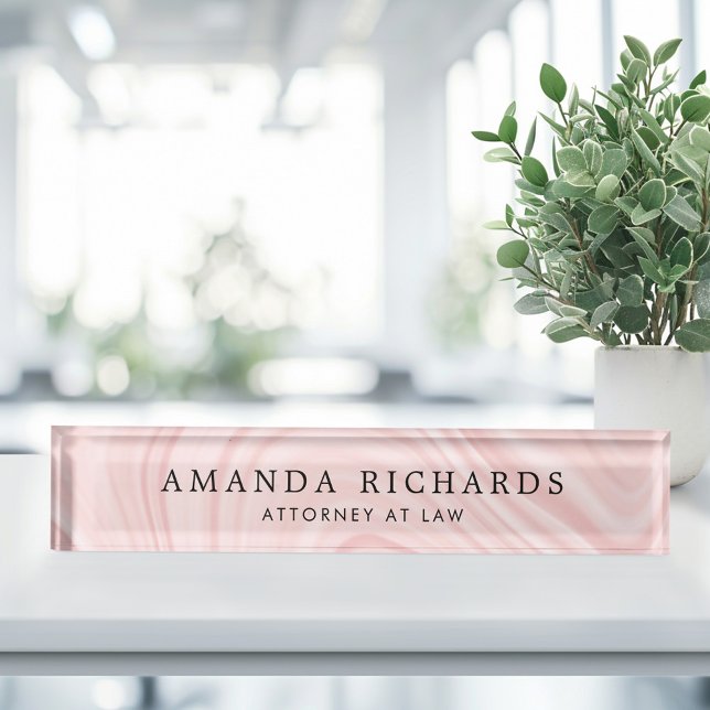 Rosa Satin-Agate-Marmor Namensplakette (Blush pink satin agate marble desk name plate)