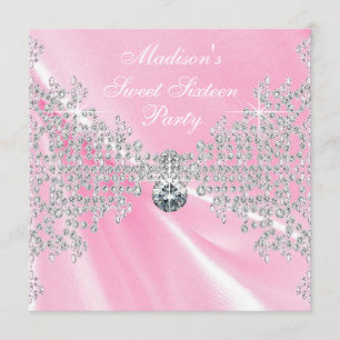 Rosa Satin-Diamanten Rosa Sweet 16 Geburtstagsfeie Einladung